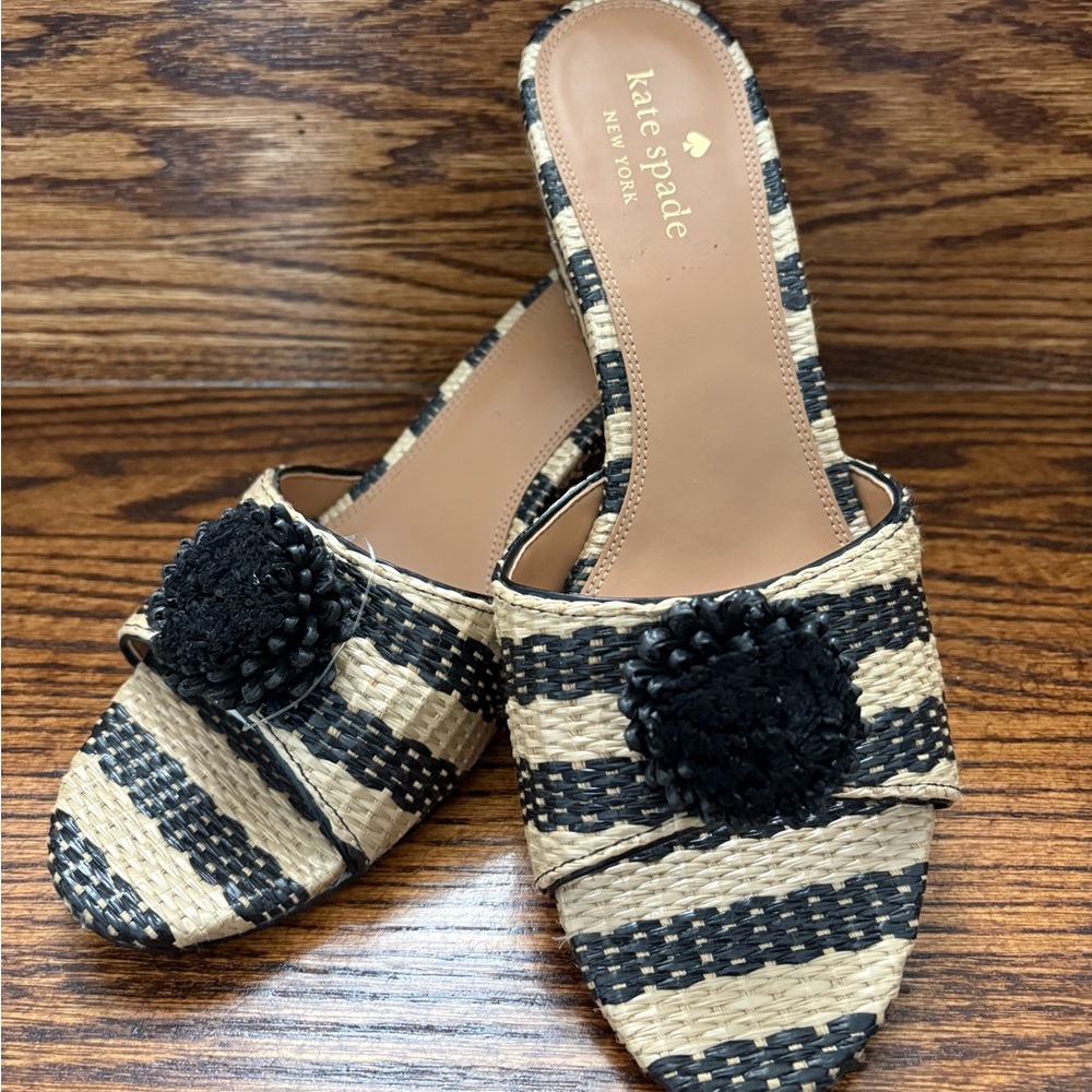Kate Spade Black and Tan Woven Mules